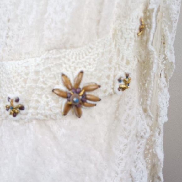 E by ECI| NWT Coastal Beachy Crochet Beaded Sheer Sleeveless Vest Cardigan Sz 14 - Picture 5 of 10